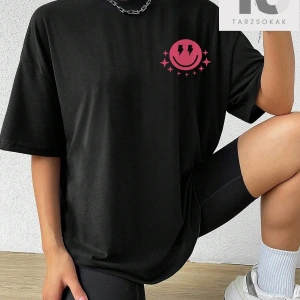 Grunge Punk Mektup Grafik Damla Omuz Tişört