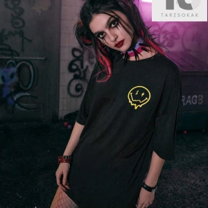 Grunge Punk Mektup Kafatası Grafikli Tişört