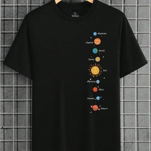 Güneş Sistemi Baskılı Oversize Unisex T-Shirt