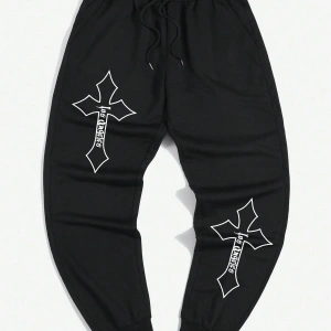 Guys Cross Letter Graphic Drawstring Waist Eşofman Altı