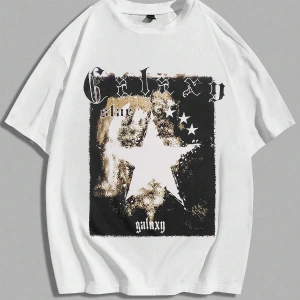 Guys Pamuk Harfli ve Yıldızlı Grafik Harajuku Style