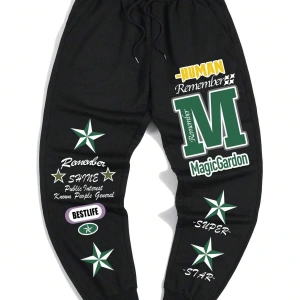 Guys Star & Slogan Graphic Drawstring Waist Eşofman Altı