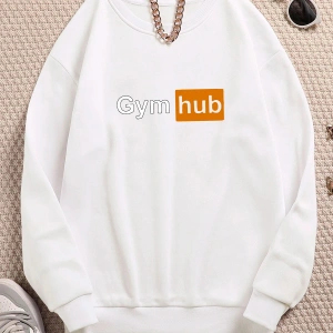 Gym Hub Renkli Oversize Bisiklet Yaka Pamuklu Sweatshirt Beyaz