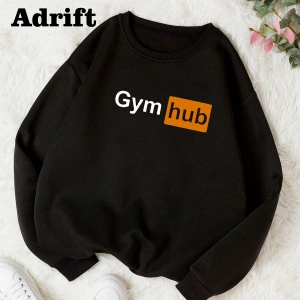 Gym Hub Renkli Oversize Bisiklet Yaka Pamuklu Sweatshirt Beyaz