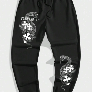 Halloween Cross & Letter Graphic Drawstring Waist Eşofman Altı