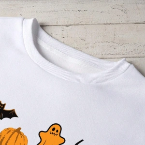 Halloween Print Lined Sweatshirt Beyaz