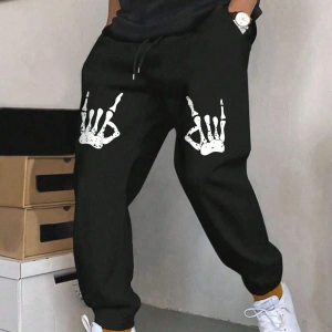 Halloween Skeleton Hand Print Drawstring Waist Eşofman Altı