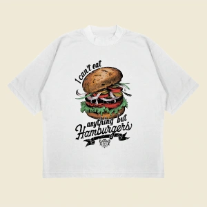 Hamburger Baskılı Oversize Unisex Pamuklu Nefes Alan Kalın Kumaşlı