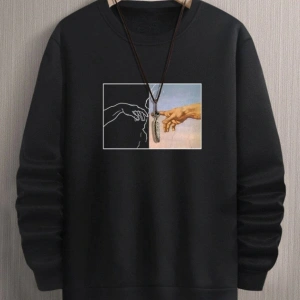 Hands Renkli Oversize Bisiklet Yaka Pamuklu Sweatshirt Beyaz