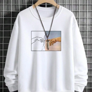 Hands Renkli Oversize Bisiklet Yaka Pamuklu Sweatshirt Beyaz