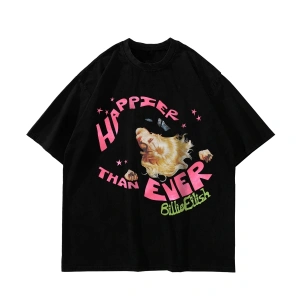Happier Than Ever Baskılı Oversize Unisex Beyaz