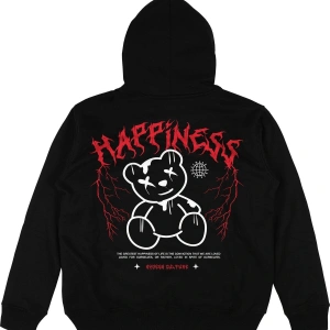 Happines Teddy Siyah Oversize Unisex Kapüşonlu Sweatshirt Hoodie