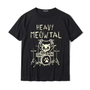 Happy Meowtal - Batterist Metal Cat Siyah Tshirt Arsbatteristcat