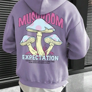 Harajuka Sokak Mantar ve Slogan Grafikli Düşük Omuz Mor