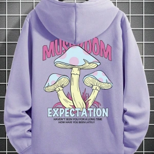 Harajuka Sokak Mantar ve Slogan Grafikli Düşük Omuz Mor