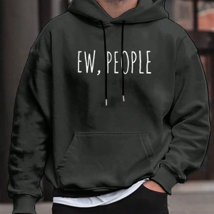 Harajuka Sokakt Manfinity Homme Erkekler Mektup Grafik Kanguru Cep Gri