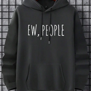 Harajuka Sokakt Manfinity Homme Erkekler Mektup Grafik Kanguru Cep Gri