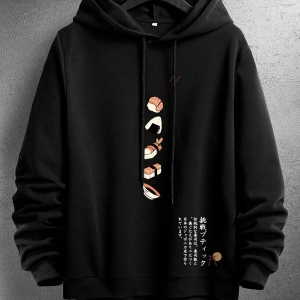 Harajuka Sokakt Manfinity Hypemode Erkekler Japon Mektup ve Suşi Baskı Siyah