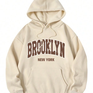 Harf Grafik Kanguru Cepli İpli Kapüşonlu Üst Bej