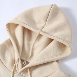 Harf Grafik Kanguru Cepli İpli Kapüşonlu Üst Bej