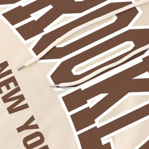 Harf Grafik Kanguru Cepli İpli Kapüşonlu Üst Bej