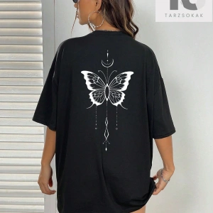 Harf Grafikli Düşük Omuzlu Tişört