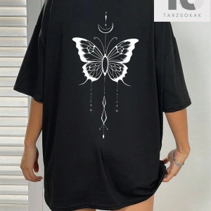 Harf Grafikli Düşük Omuzlu Tişört