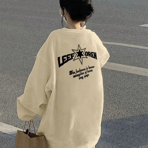 Harfli Grafik Düşük Omuz Oversize Sweat Bej