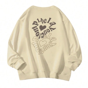 Harfli Grafik Düşük Omuz Oversize Sweat Bej