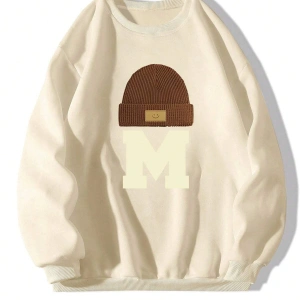 Harfli Grafik Düşük Omuz Oversize Sweat Bej