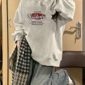 Harfli Grafik Düşük Omuz Oversize Sweat Gri