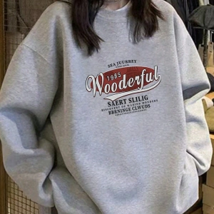 Harfli Grafik Düşük Omuz Oversize Sweat Gri