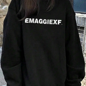 Harfli Grafik Düşük Omuz Oversize Sweat Gri