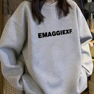 Harfli Grafik Düşük Omuz Oversize Sweat Gri