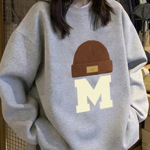 Harfli Grafik Düşük Omuz Oversize Sweat Gri