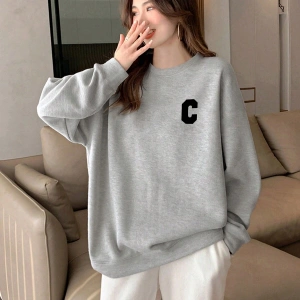 Harfli Grafik Düşük Omuz Oversize Sweat Gri