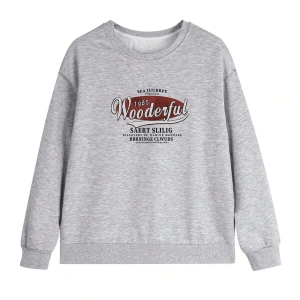 Harfli Grafik Düşük Omuz Oversize Sweat Gri