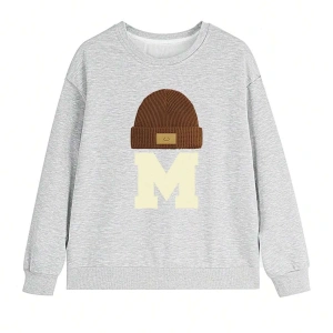 Harfli Grafik Düşük Omuz Oversize Sweat Gri