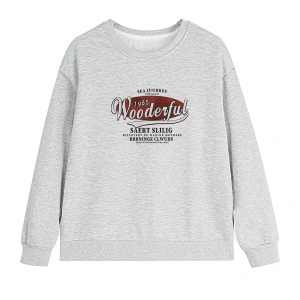 Harfli Grafik Düşük Omuz Oversize Sweat Gri