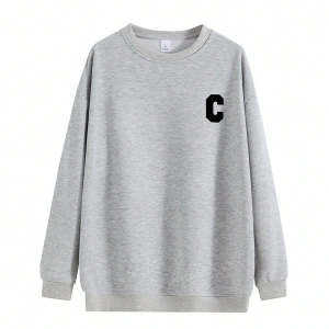 Harfli Grafik Düşük Omuz Oversize Sweat Gri