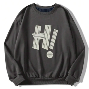 Harfli Grafik Düşük Omuz Oversize Sweat Gri