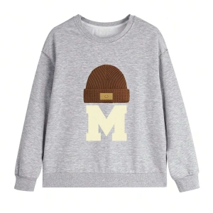 Harfli Grafik Düşük Omuz Oversize Sweat Gri