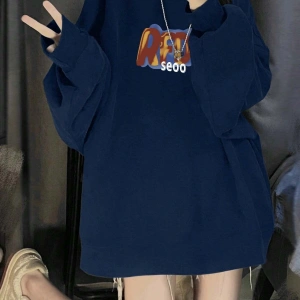 Harfli Grafik Düşük Omuz Oversize Sweat Lacivert