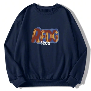 Harfli Grafik Düşük Omuz Oversize Sweat Lacivert