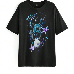 Harfli Grafik Düşük Omuz Oversize Tişört