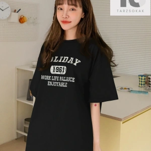 Harfli Grafik Düşük Omuz Oversize Tişört