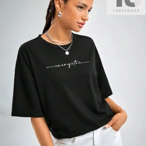 Harfli Grafik Düşük Omuz Oversize Tişört