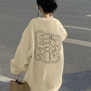 Harfli Grafik Düşük Sweat Bej