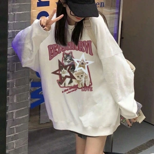 Harfli Grafik Düşük Sweat Beyaz