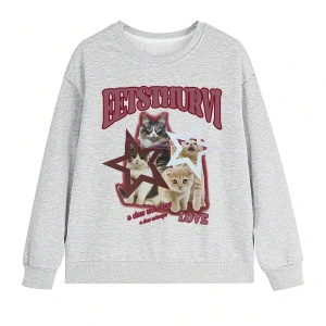 Harfli Grafik Düşük Sweat Beyaz